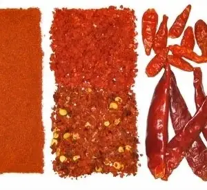 Das Bild zeigte mehrere Chilivarianten, von gemahlen bis ganz.